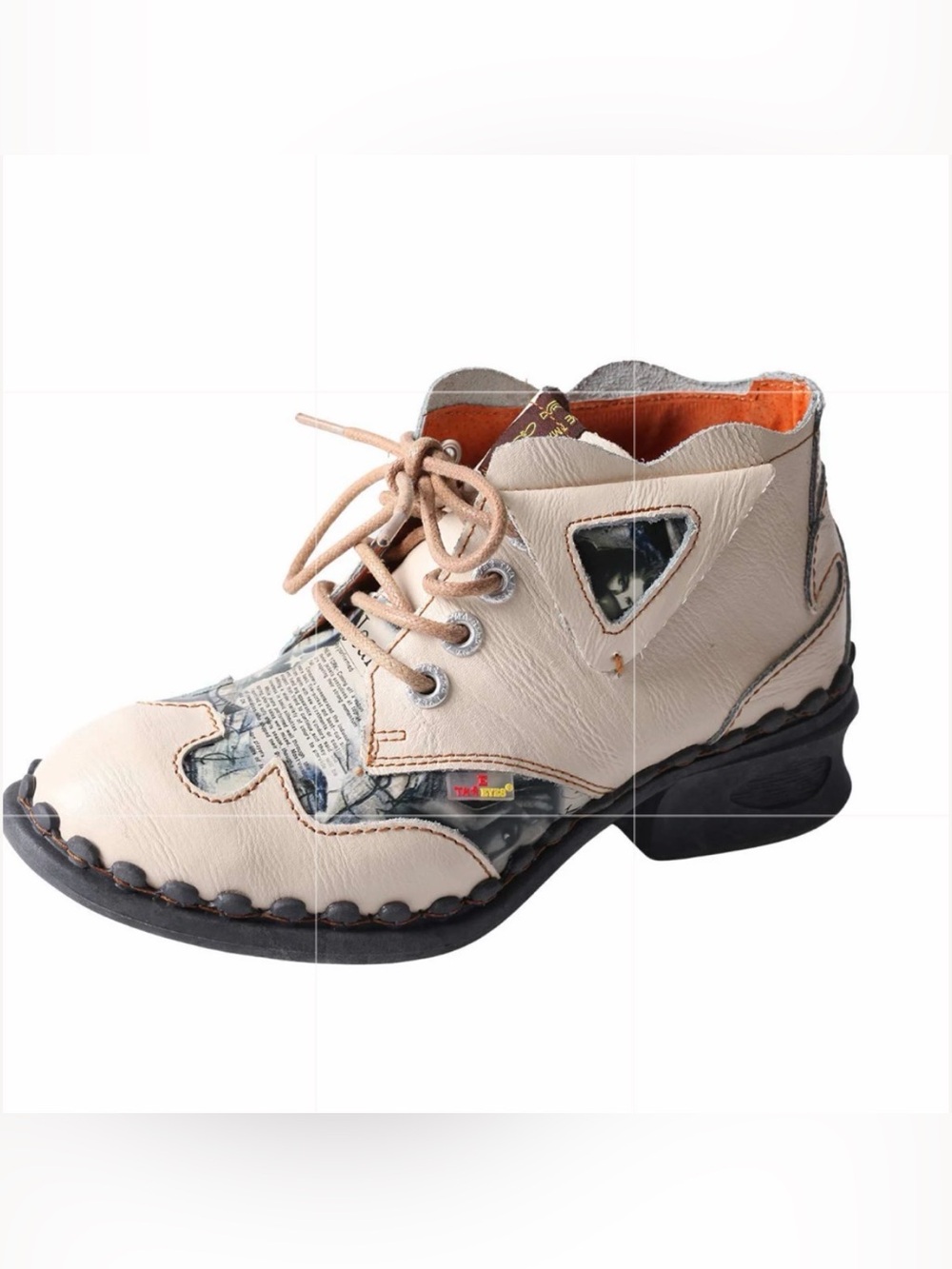 CHSHOER Genuine Leather Newspaper Print Patchwork High Top Ankle Boots Sz 8.5